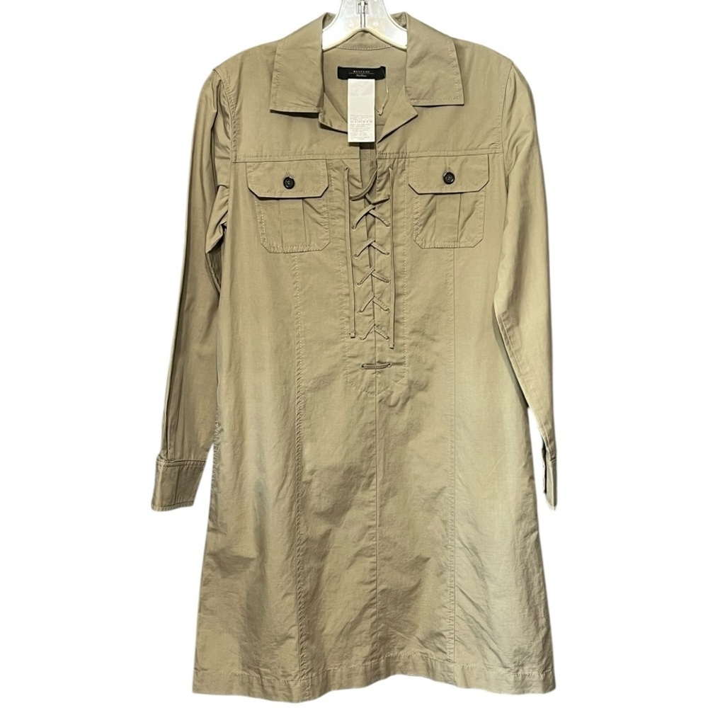 Weekend Max Mara Cotton Linen Belted Shirtdress Size 6 Khaki Tan